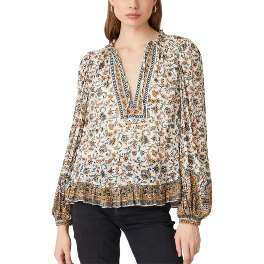 Shoshanna Vesta Top Long Sleeve Boho Floral Peasant Blouse LARGE